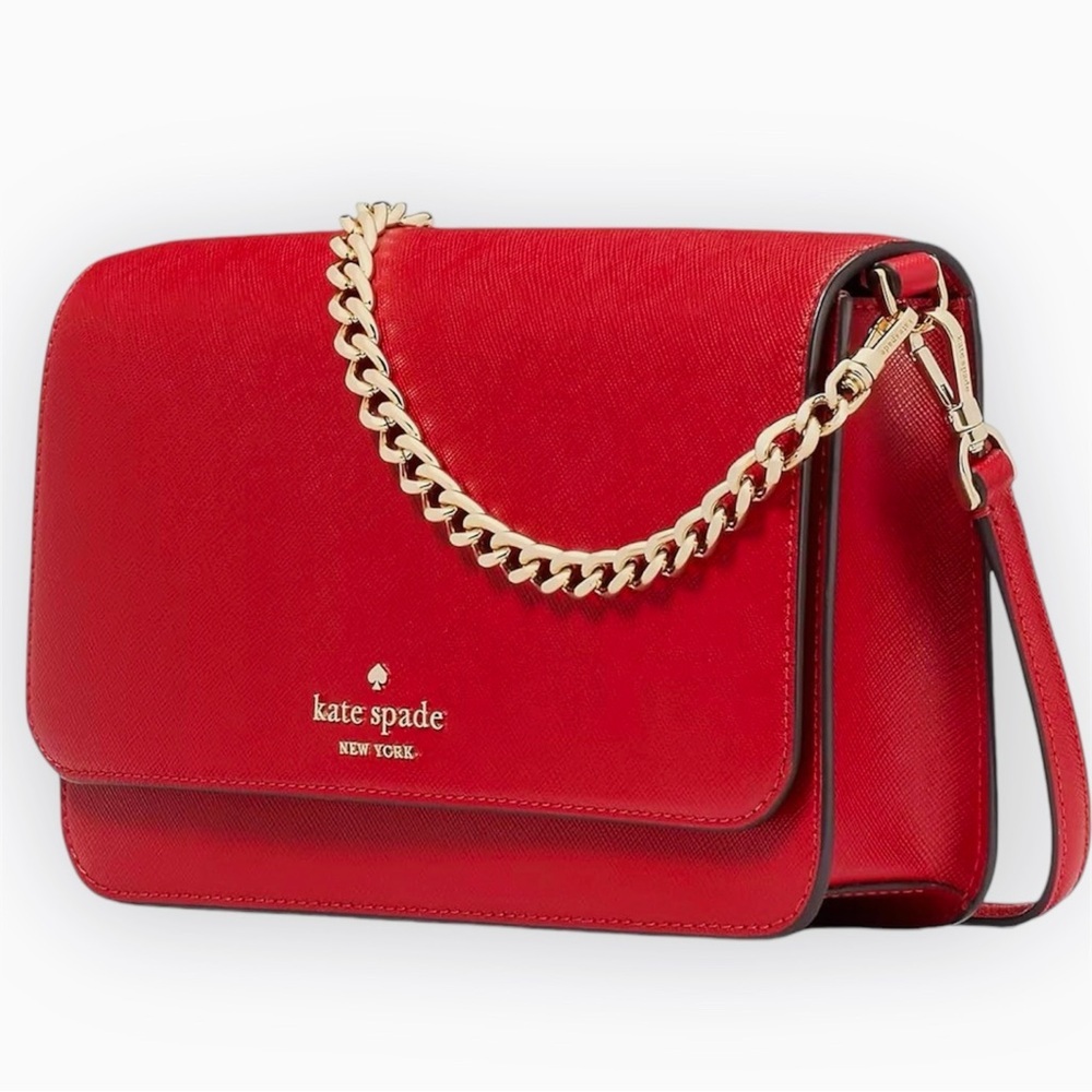 Kate Spade New York Madison Saffiano Leather Flap Convertible Crossbody RED​